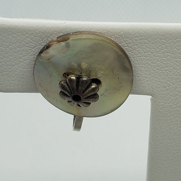 Vintage Abalone Shell Button Clip-On Earrings - Picture 2 of 5